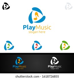 Abstract Music Logo with Note and Play Concept