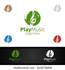 Abstract Music Logo with Note and Play Concept