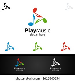 Abstract Music Logo with Note and Play Concept