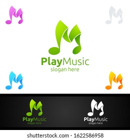 Abstract Music Logo with Note and Play Concept