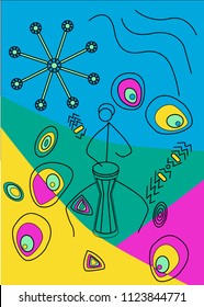 Abstract music man, man on the beach, line art