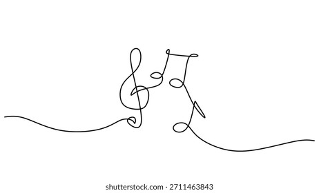 Música Abstractas y concepto de melodía. Vector continuo de una línea de una nota de clave de agudos, un símbolo simple y moderno para el sonido, la canción y la composición.