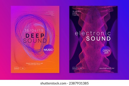 Abstract music. Modern discotheque banner set. Dynamic fluid shape and line. Abstract music flyer. Techno dj party. Electro dance event. Electronic trance sound. Club poster.