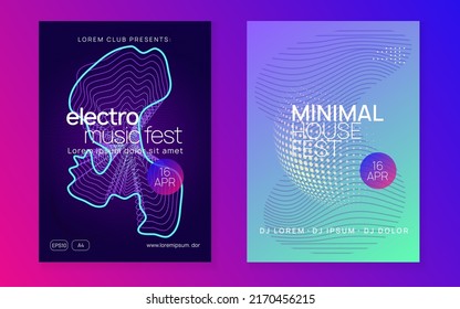 Abstract music. Modern discotheque brochure set. Dynamic fluid shape and line. Abstract music flyer. Techno dj party. Electro dance event. Electronic trance sound. Club poster.