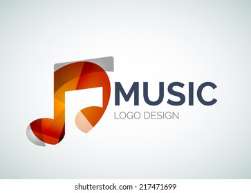 Abstract music, note icon logo design made of color pieces - various geometric shapes