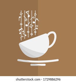 Abstract music note steam and coffee cup flat vector design.