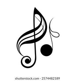 abstract music note with swirls on white background