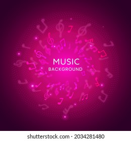 Abstract Music Notes Background With Pink Lights Effect.