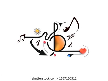 Abstract Music notes banner design, Flat Line art vector illustration.