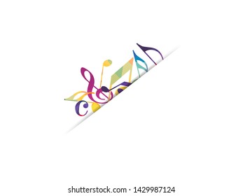 Abstract music notes colorful geometric background. Black G-clef and music notes isolated vector illustration Can be adapt to Brochure, Annual Report, Magazine, Poster, Corporate Presentation.
