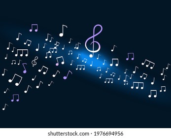 Abstract Music Notes Decorated On Blue Background.