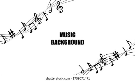 Abstract. Music notes melody background. Black notes symbols on white background. Vector.