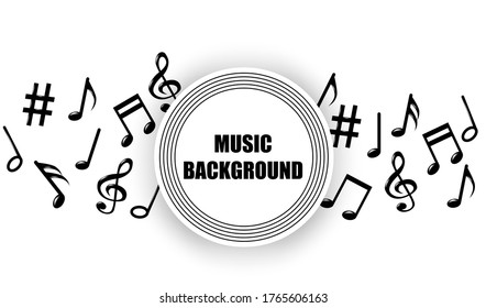 Abstract. Music notes melody background. Black notes symbols on white background. Vector.