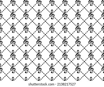Abstract. Music notes melody pattern seamless background. Black notes symbols on white background. Vector.