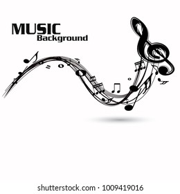 Abstract music notes on line wave background. Black G-clef and music notes isolated vector illustration Can be adapt to Brochure, Annual Report, Magazine, Poster, Corporate Presentation, Portfolio.