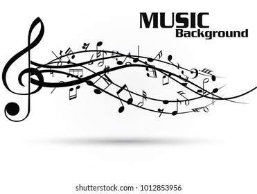 Abstract music notes on line wave background. Black G-clef and music notes isolated vector illustration Can be adapt to Brochure, Annual Report, Magazine, Poster, Corporate Presentation,