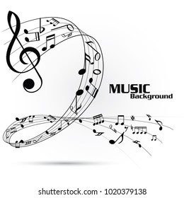 Abstract music notes on line wave background. Black G-clef and music notes isolated vector illustration Can be adapt to Brochure, Annual Report, Magazine, Poster, Corporate Presentation,