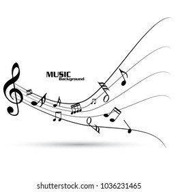 Abstract music notes on line wave background. Black G-clef and music notes isolated vector illustration Can be adapt to Brochure, Annual Report, Magazine, Poster, Corporate Presentation, Portfolio.