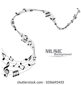 Abstract music notes on line wave background. Black G-clef and music notes isolated vector illustration Can be adapt to Brochure, Annual Report, Magazine, Poster, Corporate Presentation, Portfolio.