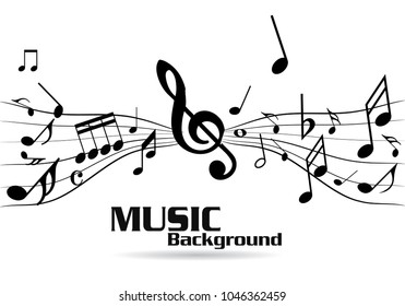 Abstract music notes on line wave background. Black G-clef and music notes isolated vector illustration Can be adapt to Brochure, Annual Report, Magazine, Poster, Corporate Presentation, Portfolio.