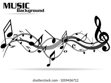 Abstract music notes on line wave background. Black G-clef and music notes isolated vector illustration Can be adapt to Brochure, Annual Report, Magazine, Poster, Corporate Presentation, Portfolio.