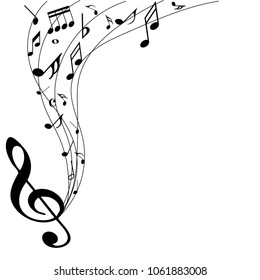 Abstract music notes on line wave background. Black G-clef and music notes isolated vector illustration Can be adapt to Brochure, Annual Report, Magazine, Poster, Corporate Presentation, Portfolio.