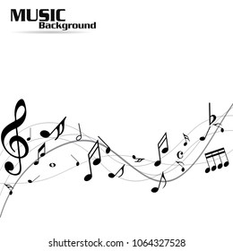 Abstract music notes on line wave background. Black G-clef and music notes isolated vector illustration Can be adapt to Brochure, Annual Report, Magazine, Poster, Corporate Presentation, Portfolio.