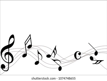 Abstract music notes on line wave background. Black G-clef and music notes isolated vector illustration Can be adapt to Brochure, Annual Report, Magazine, Poster, Corporate Presentation.