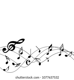 Abstract music notes on line wave background. Black G-clef and music notes isolated vector illustration Can be adapt to Brochure, Annual Report, Magazine, Poster, Corporate Presentation, Portfolio.