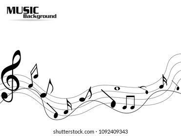 Abstract music notes on line wave background. Black G-clef and music notes isolated vector illustration Can be adapt to Brochure, Annual Report, Magazine, Poster, Corporate Presentation, Portfolio