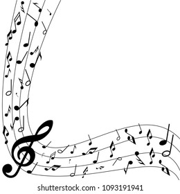 Abstract music notes on line wave background. Black G-clef and music notes isolated vector illustration Can be adapt to Brochure, Annual Report, Magazine, Poster, Corporate Presentation, Portfolio.