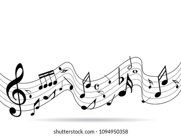 Abstract music notes on line wave background. Black G-clef and music notes isolated vector illustration Can be adapt to Brochure, Annual Report, Magazine, Poster, Corporate Presentation, Portfolio.