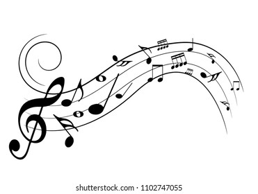Abstract music notes on line wave background. Black G-clef and music notes isolated vector illustration Can be adapt to Brochure, Annual Report, Magazine, Poster, Corporate Presentation, Portfolio.