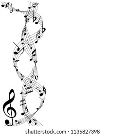 Abstract music notes on line wave background. Black G-clef and music notes isolated vector illustration Can be adapt to Brochure, Annual Report, Magazine, Poster, Corporate Presentation,