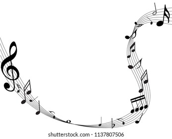 Abstract music notes on line wave background. Black G-clef and music notes isolated vector illustration Can be adapt to Brochure, Annual Report, Magazine, Poster, Corporate Presentation, Portfolio.