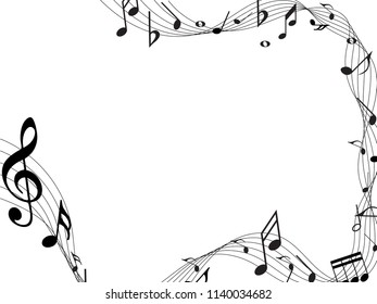 Abstract music notes on line wave background. Black G-clef and music notes isolated vector illustration Can be adapt to Brochure, Annual Report, Magazine, Poster. Used clipping mask for easy editing.