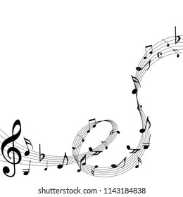 Abstract music notes on line wave background. Black G-clef and music notes isolated vector illustration Can be adapt to Brochure, Annual Report, Magazine, Poster, Corporate Presentation, Portfolio.