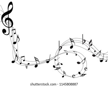 Abstract music notes on line wave background. Black G-clef and music notes isolated vector illustration Can be adapt to Brochure, Annual Report, Magazine, Poster, Corporate Presentation, Portfolio.