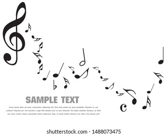 Abstract music notes on line wave background. Black G-clef and music notes isolated 
