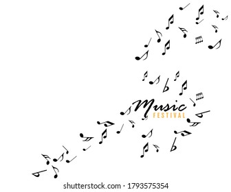 Abstract music notes on line wave background. Black G-clef and music notes isolated 