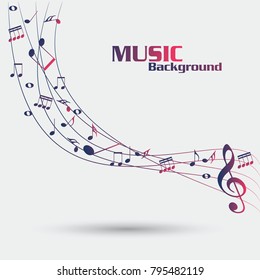 Abstract music notes on line wave background. Black G-clef and music notes isolated vector illustration Can be adapt to Brochure, Annual Report, Magazine, Poster, Corporate Presentation, Portfolio