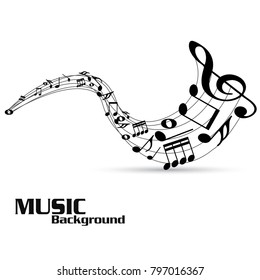 Abstract music notes on line wave background. Black G-clef and music notes isolated vector illustration Can be adapt to Brochure, Annual Report, Magazine, Poster, Corporate Presentation, Portfolio.