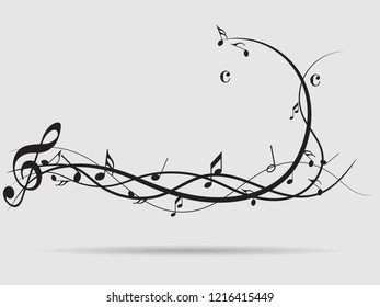 Abstract music notes on rainbow line wave background. Black G-clef and music notes isolated vector illustration Can be adapt to Brochure, Annual Report, Magazine, poster.