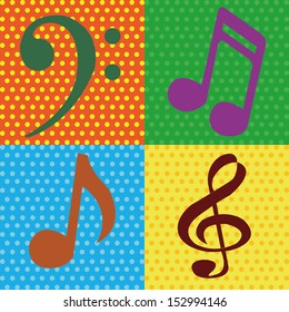 abstract music notes on squares with different color