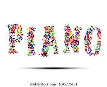 Abstract music notes on Music text colorful background,G-clef and musical notation.Symbols value.Music staff. Vector illustration  isolated  for Brochure,Poster,banner