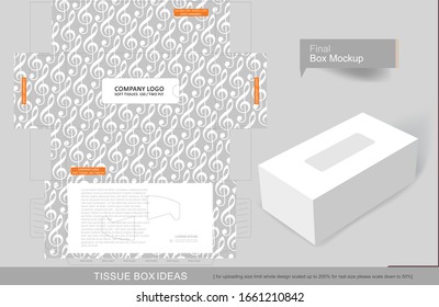 Abstract music notes pattern on tissue box, template for creative business purpose, place your text and logos and ready to go for print