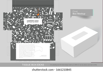 Abstract music notes pattern on tissue box, template for creative business purpose, place your text and logos and ready to go for print