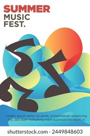 abstract music notes in sea waves concept. summer music festival template poster vector illustration