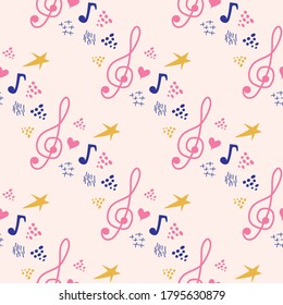 Abstract music notes seamless pattern background. musical illustration melody decoration