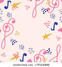 Abstract music notes seamless pattern background. musical illustration melody decoration